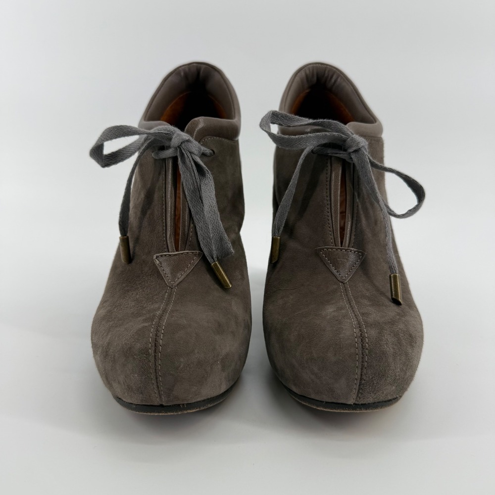 Chie Mihara Olga Suede Lace Up Block Heel Booties Womens 36.5 US 6.5 Spain Taupe - Picture 2 of 12